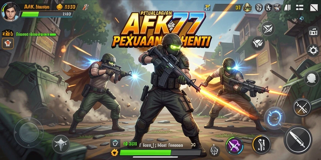 Tampilan mendebarkan gameplay AFK77 saat bertarung melawan musuh.