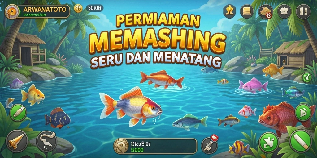 Tampilan utama gameplay ARWANATOTO yang menarik saat memancing ikan.