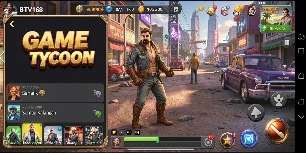 Tampilan gameplay menarik dari BTV168 yang menunjukkan dunia Tycoon.