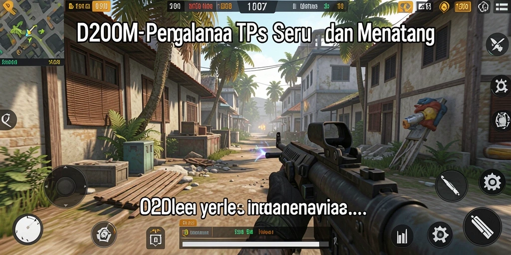 Screenshot D200M menampilkan aksi intens dalam game TPS.