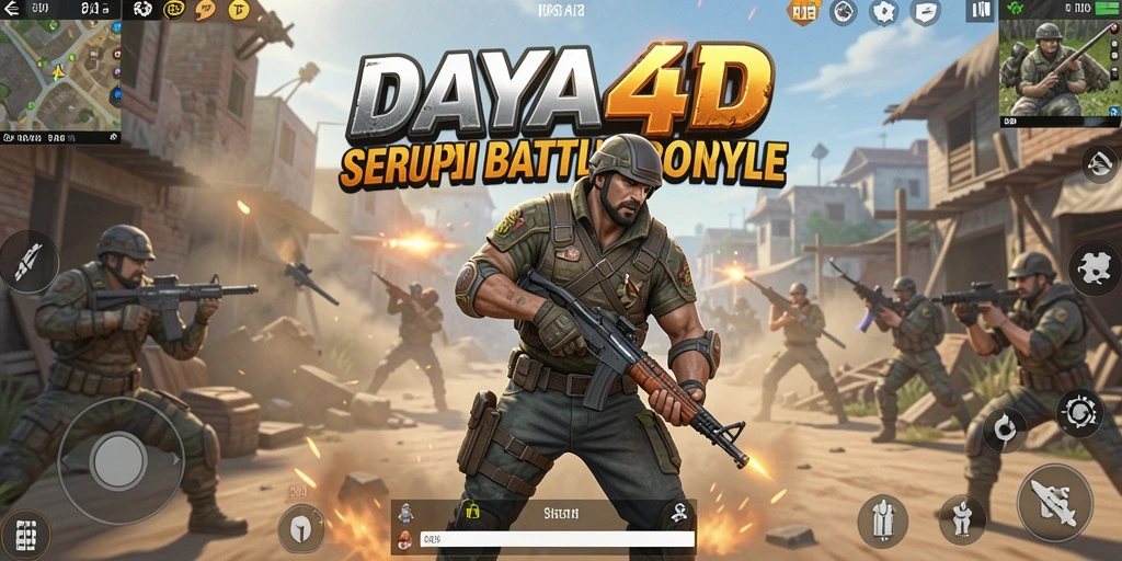 Tangkapan layar utama DAYA4D menampilkan aksi seru di arena Battle Royale.