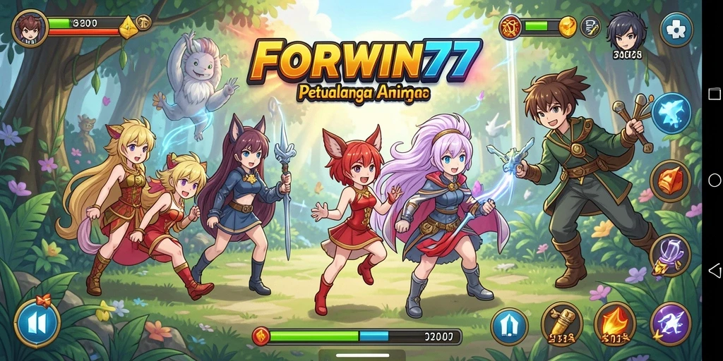 Tampilan menarik dari gameplay FORWIN77 dengan karakter anime yang beraksi.