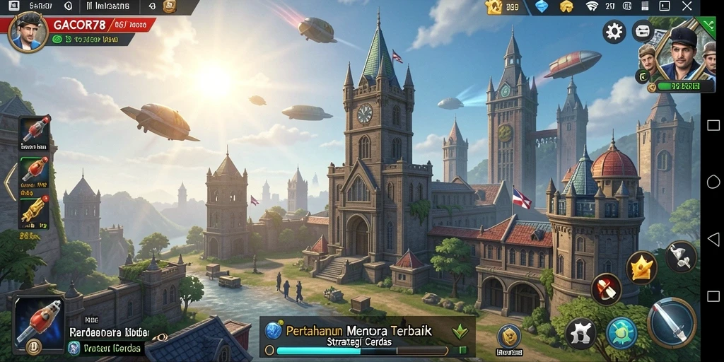 Screenshot GACOR78 menunjukkan aksi menara melawan gelombang musuh.