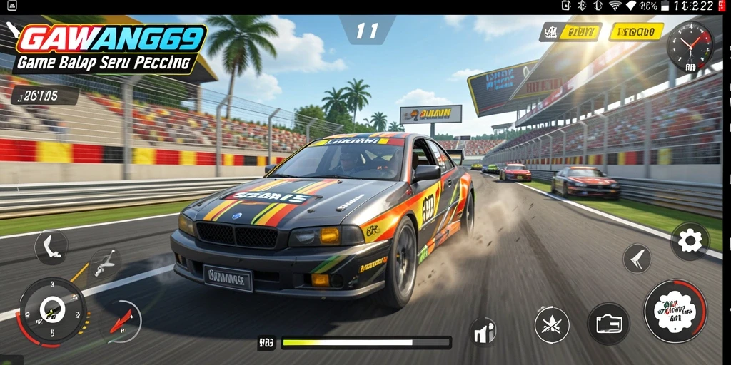 Screenshot gameplay GAWANG69 menunjukkan aksi balapan yang seru dan mendebarkan.