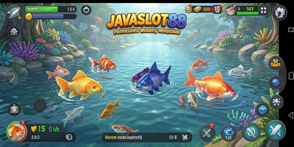 Gameplay seru JAVASLOT88 saat menangkap ikan di lautan.