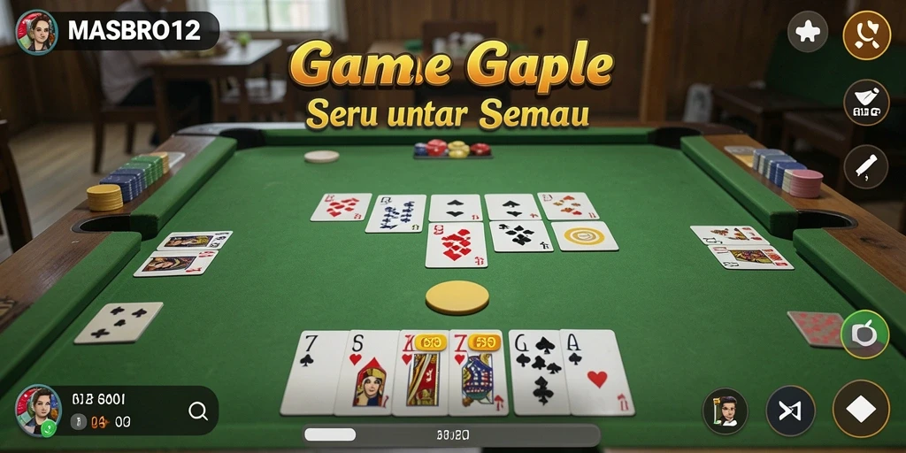 Tampilan gameplay seru dari game Gaple MASBRO12 yang menarik.