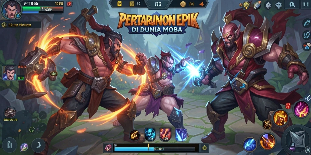 Screenshot MT966 menampilkan aksi gameplay MOBA yang intens.