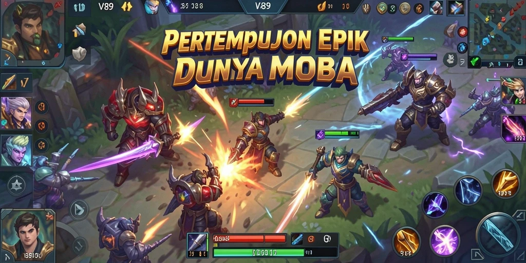 Tangkapan layar menunjukkan pertempuran intens dari game V89 MOBA.